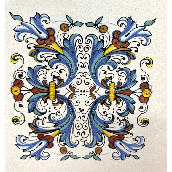 Hand-Painted Italian Ceramic Square Serving Plate By Meridiana 11x11 Inches - Picture 3 of 5